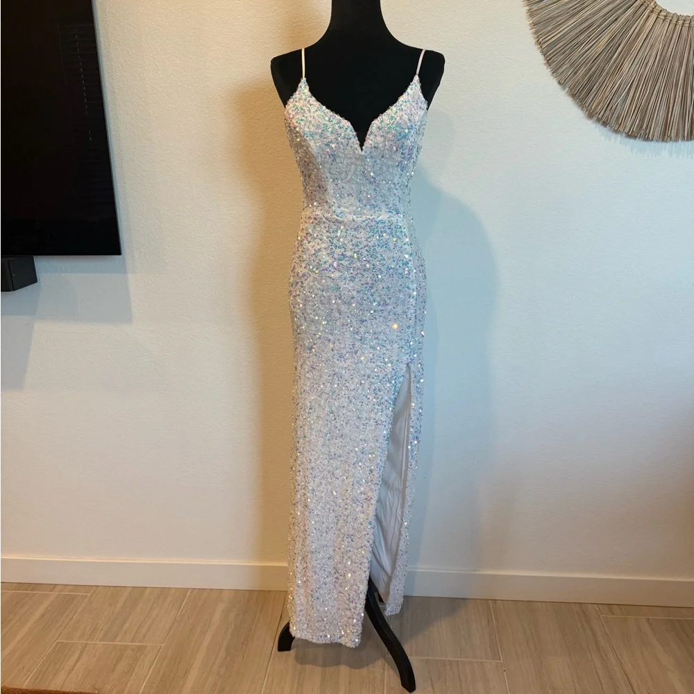 B. Smart White Sequin Prom Dress - Picture 1 of 15
